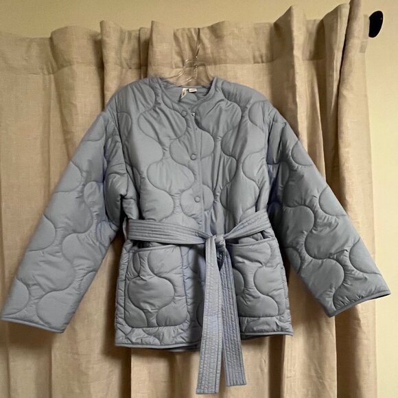 NWOT Mango Belt Quilted Coat in Sky Blue -- Size XS - Picture 7 of 8